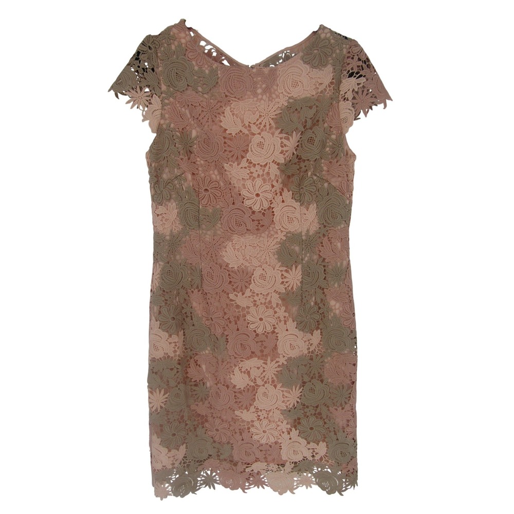 Floral Guipure Lace Sheath Dress‎ 8 Pink Taupe Feminine Elegant Party Classic